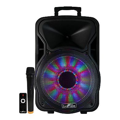 beFree Sound 12-Inch 2500 Watt Bluetooth Rechargeable Portable Party PA Speaker with Illuminating Lights