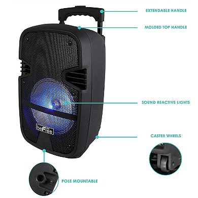 beFree Sound 8-in. Bluetooth Portable Party PA Speaker System with Illuminating Lights