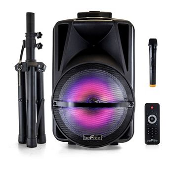 beFree Sound 12-Inch Bluetooth Rechargeable Portable PA Party Speaker with Reactive LED Lights & Stand