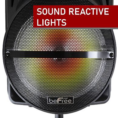 beFree Sound 12-Inch Bluetooth Rechargeable Portable PA Party Speaker with Reactive LED Lights & Stand