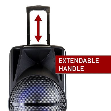 beFree Sound 12-Inch Bluetooth Rechargeable Portable PA Party Speaker with Reactive LED Lights & Stand