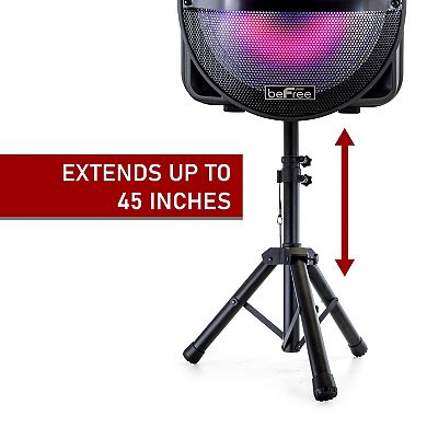 beFree Sound 12-Inch Bluetooth Rechargeable Portable PA Party Speaker with Reactive LED Lights & Stand