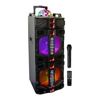 beFree Sound Dual 12-Inch Subwoofer Portable Bluetooth Party Speaker with LED Lights & Wireless Microphone
