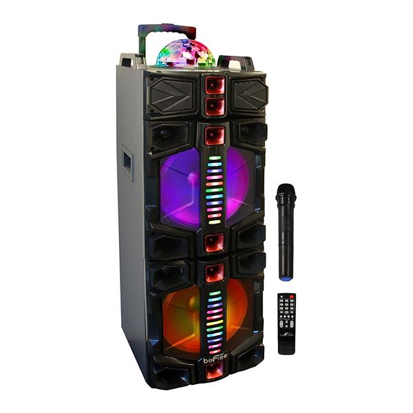 FM/MP3/USB/TF Card/AUX Starqueen 15Inch Trolley Bluetooth PA Speaker with 2 Wireless UHF Microphones Active Loud Digital Sound Box Battery Powered Rechargeable Karaoke DJ Speaker with Led Lights 