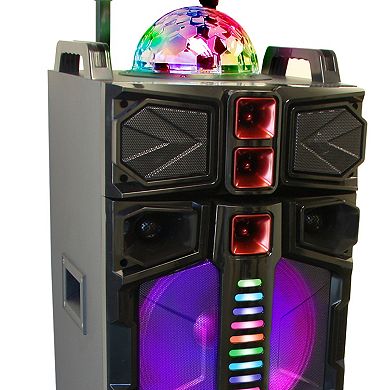 beFree Sound Dual 12-Inch Subwoofer Portable Bluetooth Party Speaker with LED Lights & Wireless Microphone