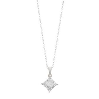 1/10 Carat T.W. Diamond Composite Square Stud Pendant Necklace