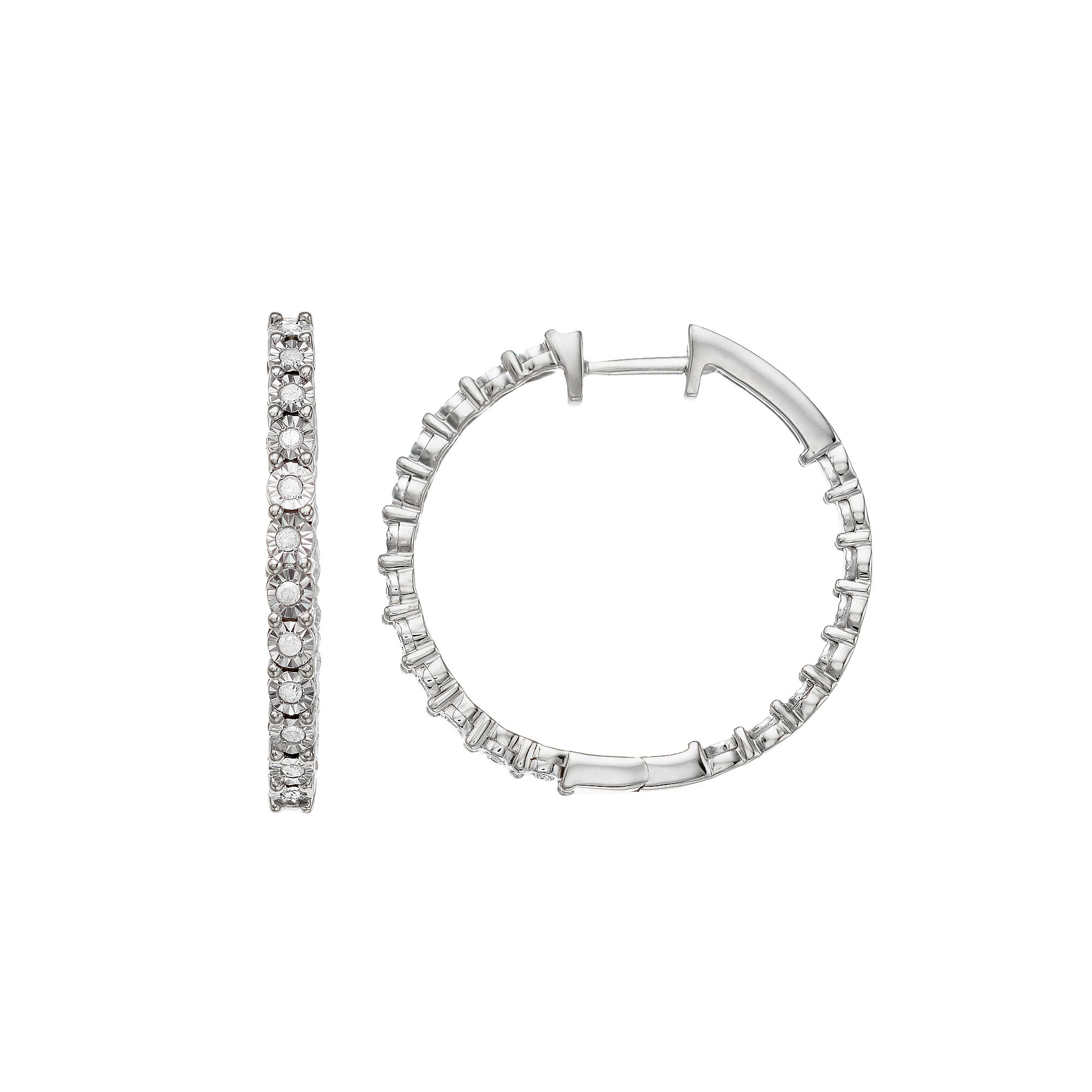 Diamond Brilliance 1/4 Carat T.W. Diamond Hoop Earrings, Womens, Sterling 