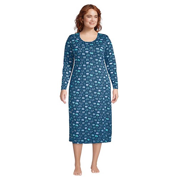 Plus Size Lands' End Supima Cotton Long Sleeve Midcalf Nightgown
