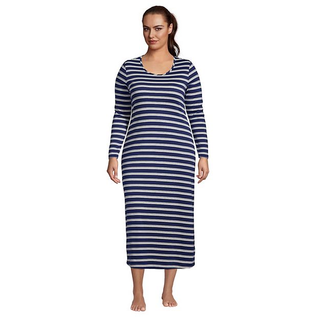 Plus Size Lands End Supima Cotton Long Sleeve Midcalf Nightgown