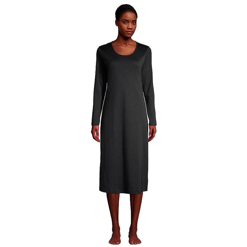 Womens Lands End Supima Cotton Long Sleeve Nightgown, Size: Small, Black