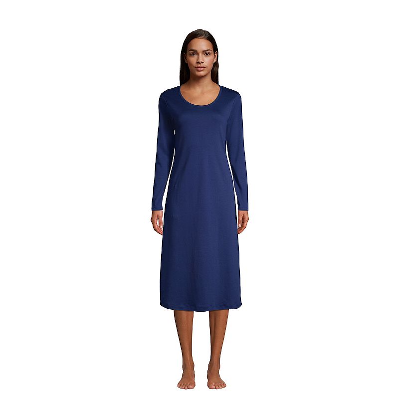 Womens Lands End Supima Cotton Long Sleeve Nightgown, Size: XS, Dark Blue