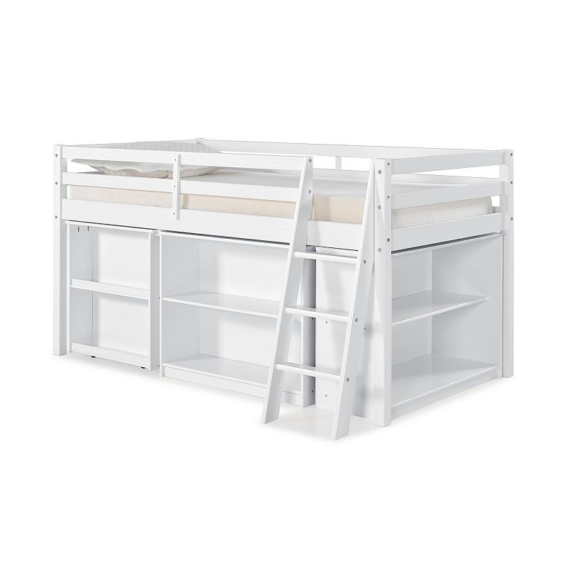 Alaterre Furniture Roxy Junior Twin Loft Bed & Pull-Out Desk Storage, White