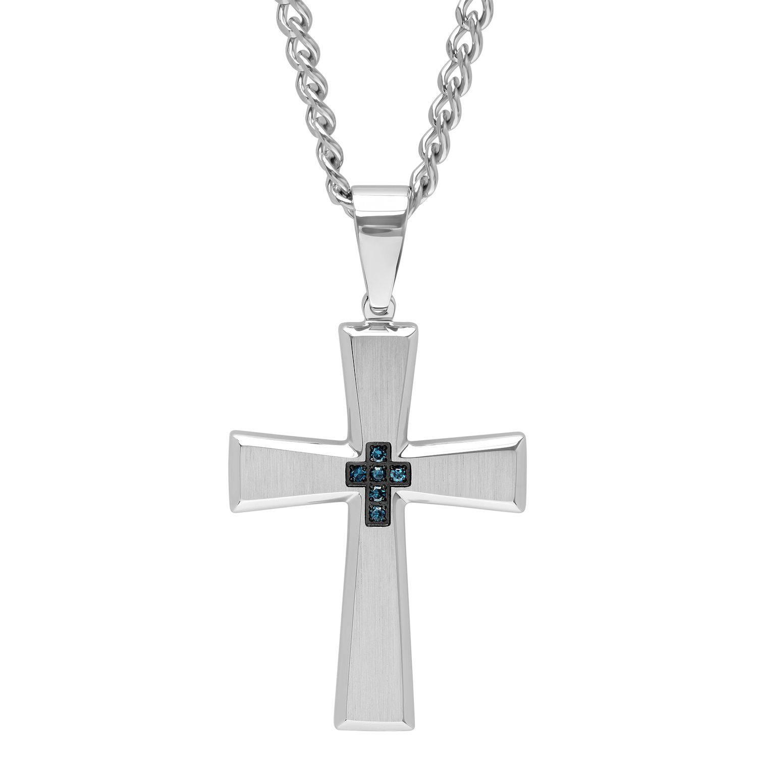 Stainless Steel Cross Pendant & Figaro Chain Necklace