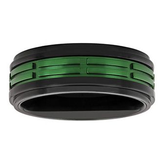 Steel Nation Men's Black & Green Stainless Steel Treaded Wedding Band