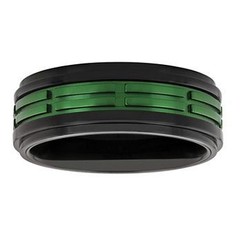 Steel Nation Men's Black & Green Stainless Steel Treaded Wedding Band