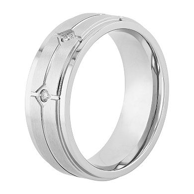 Men's Diamond Accent Stainless Steel Wedding Band