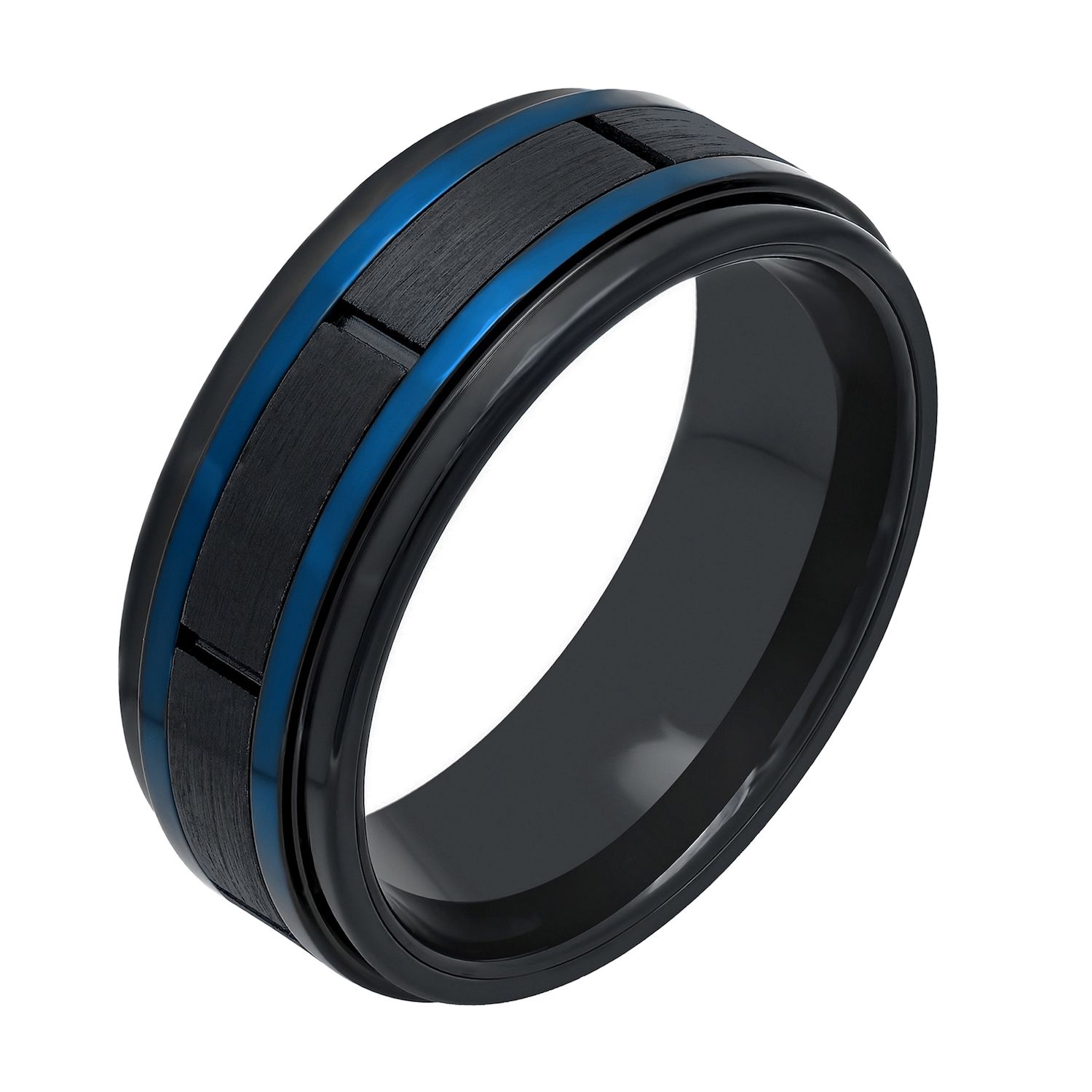 thumbnail image 2 of Tommyway Jewelry Men's Black Titanium Wedding Band With 0.03 Carat CZ Grooved Center – Sizes 9-13 2 of 6