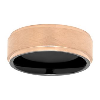 Steel Nation Men's Rose Gold Tone & Black Stainless Steel Step Edge Wedding Band