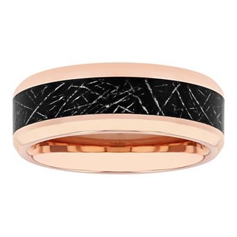 Steel Nation Men's Rose Gold Tone Stainless Steel & Carbon Fiber Wedding Band