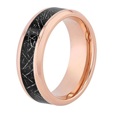 Men's Rose Gold Tone Stainless Steel & Carbon Fiber Wedding Band