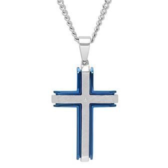 Steel Nation Men's Two Tone Stainless Steel Diamond Accent Cross Pendant
