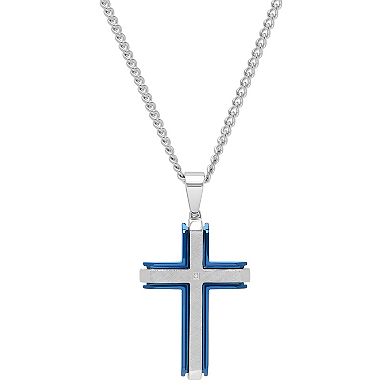 Men's Two Tone Stainless Steel Diamond Accent Cross Pendant 