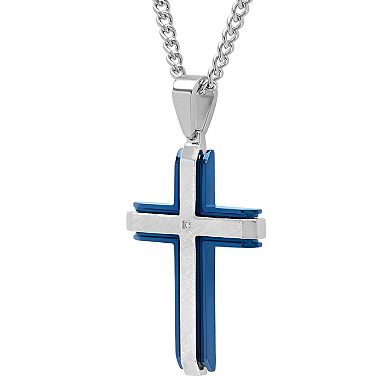 Men's Two Tone Stainless Steel Diamond Accent Cross Pendant 