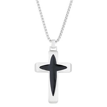 Men's LYNX Stainless Steel Black Resin Cross Pendant Necklace