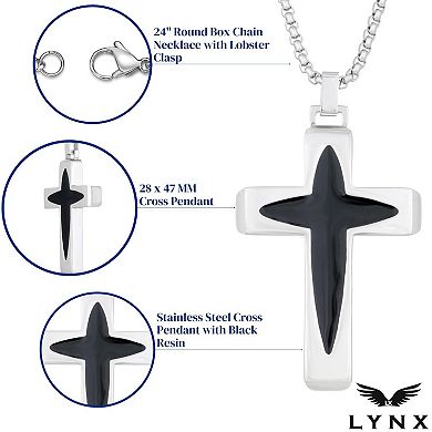 Men's LYNX Stainless Steel Black Resin Cross Pendant Necklace