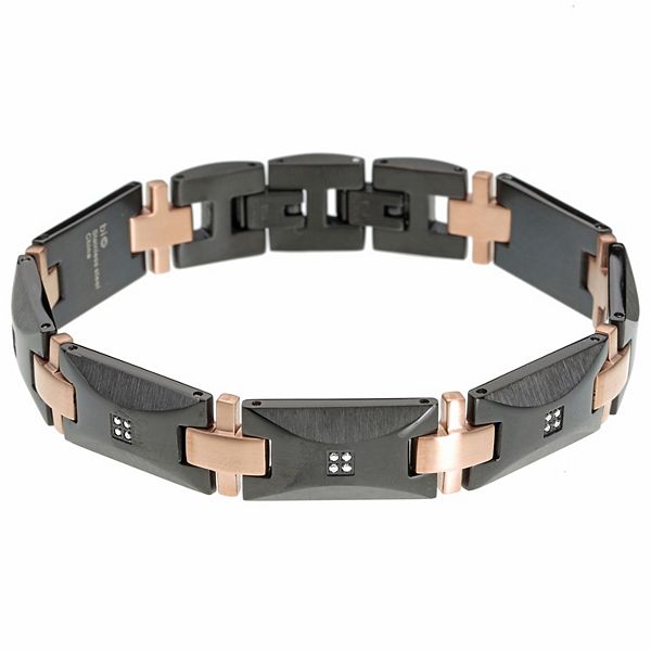 Mens Lynx 16 Ct Tw Diamond Black And Rose Gold Ion Plated Stainless Steel Bracelet 0777