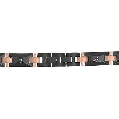 Men's LYNX 1/6 ct. T.W. Diamond Black & Rose Gold Ion-Plated Stainless Steel Bracelet