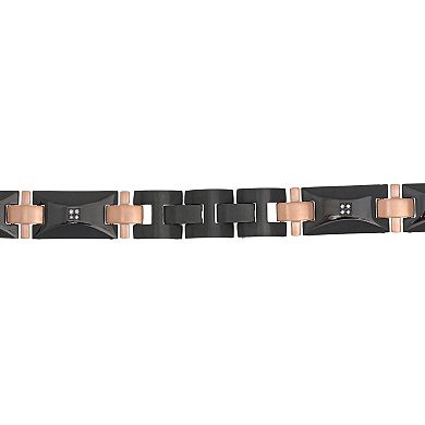 Men's LYNX 1/6 ct. T.W. Diamond Black & Rose Gold Ion-Plated Stainless Steel Bracelet 