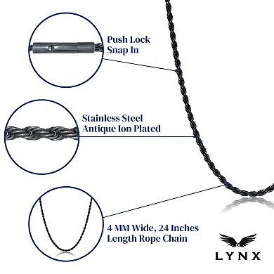 Men's LYNX Black Ion-Plated Stainless Steel Chain Necklace