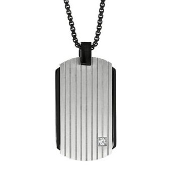 Men's LYNX Two Tone Stainless Steel Cubic Zirconia Dog Tag Pendant Necklace