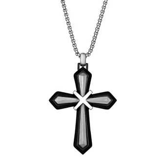 Men's LYNX Two Tone Stainless Steel Cross Pendant Necklace