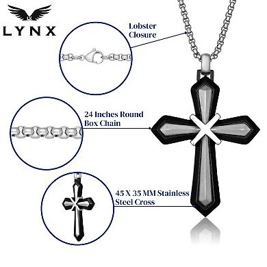 Men's LYNX Two Tone Stainless Steel Cross Pendant Necklace