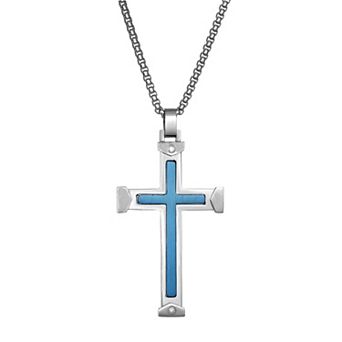 Men's LYNX 1/8 Carat T.W. Diamond Two Tone Stainless Steel Cross Pendant Necklace