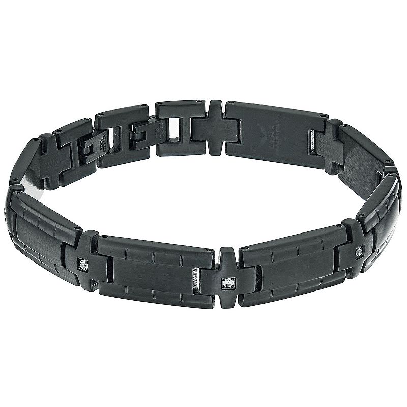 Mens LYNX Black Ion-Plated Stainless Steel Cubic Zirconia Bracelet, Size: 