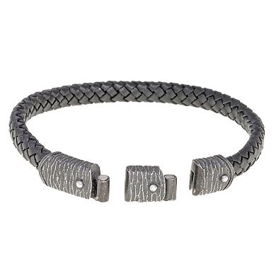 Men's LYNX Stainless Steel Braided Leather Bracelet 