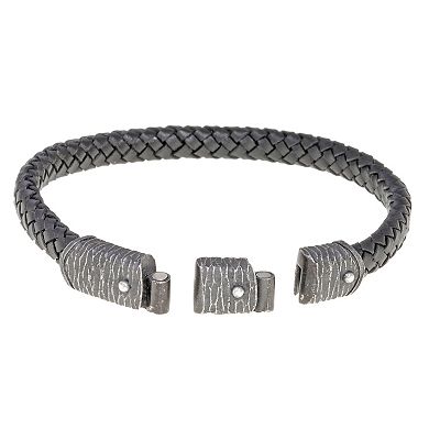 Men's LYNX Stainless Steel Braided Leather Bracelet