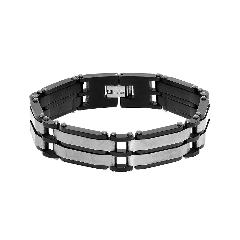 Mens LYNX Two Tone Stainless Steel Bracelet, Size: 8.5, Black