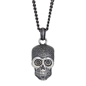 Men's LYNX 1/5 Carat T.W. Diamond Black Ion-Plated Stainless Steel Skull Pendant Necklace