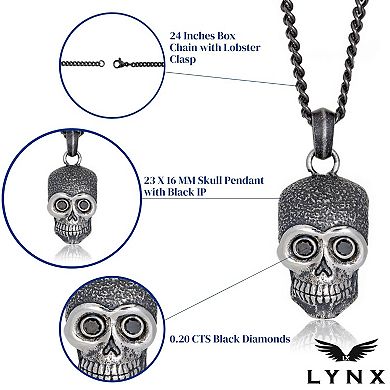 Men's LYNX 1/5 Carat T.W. Diamond Black Ion-Plated Stainless Steel Skull Pendant Necklace