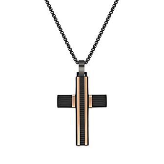 Men's LYNX Two Tone Stainless Steel Cross Pendant Necklace