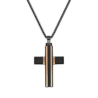 Men's LYNX Two Tone Stainless Steel Cross Pendant Necklace