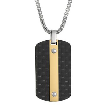 Men's LYNX Gold Tone Stainless Steel Dog Tag Pendant Necklace