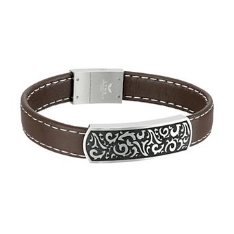 Men's LYNX Stainless Steel Brown Leather Bracelet