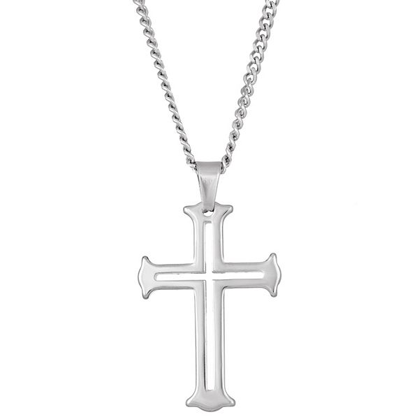 Men's LYNX Tungsten Curb Chain Cross Pendant Necklace