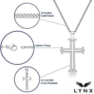 Men's LYNX Tungsten Curb Chain Cross Pendant Necklace