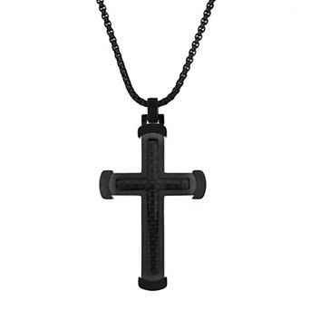 Men's LYNX Black Ion-Plated Stainless Steel Cross Pendant Necklace